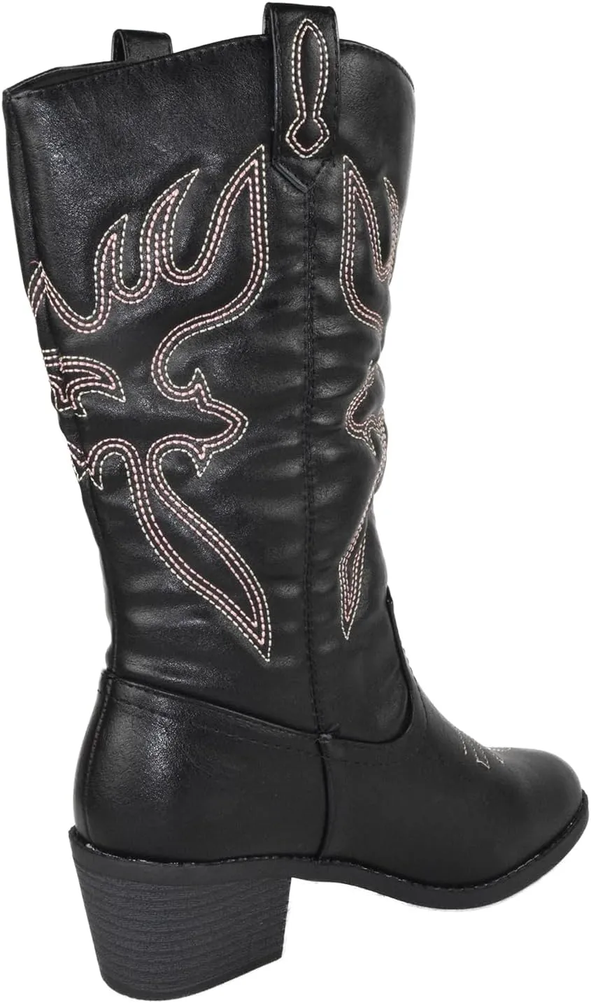 Women Cowgirl Cowboy Stitched Mid Calf Forever Boots Pointy Toe Western