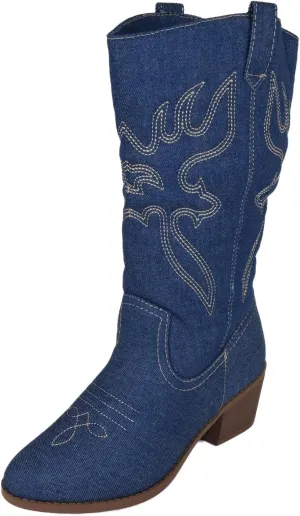 Women Cowgirl Cowboy Stitched Mid Calf Forever Boots Pointy Toe Western