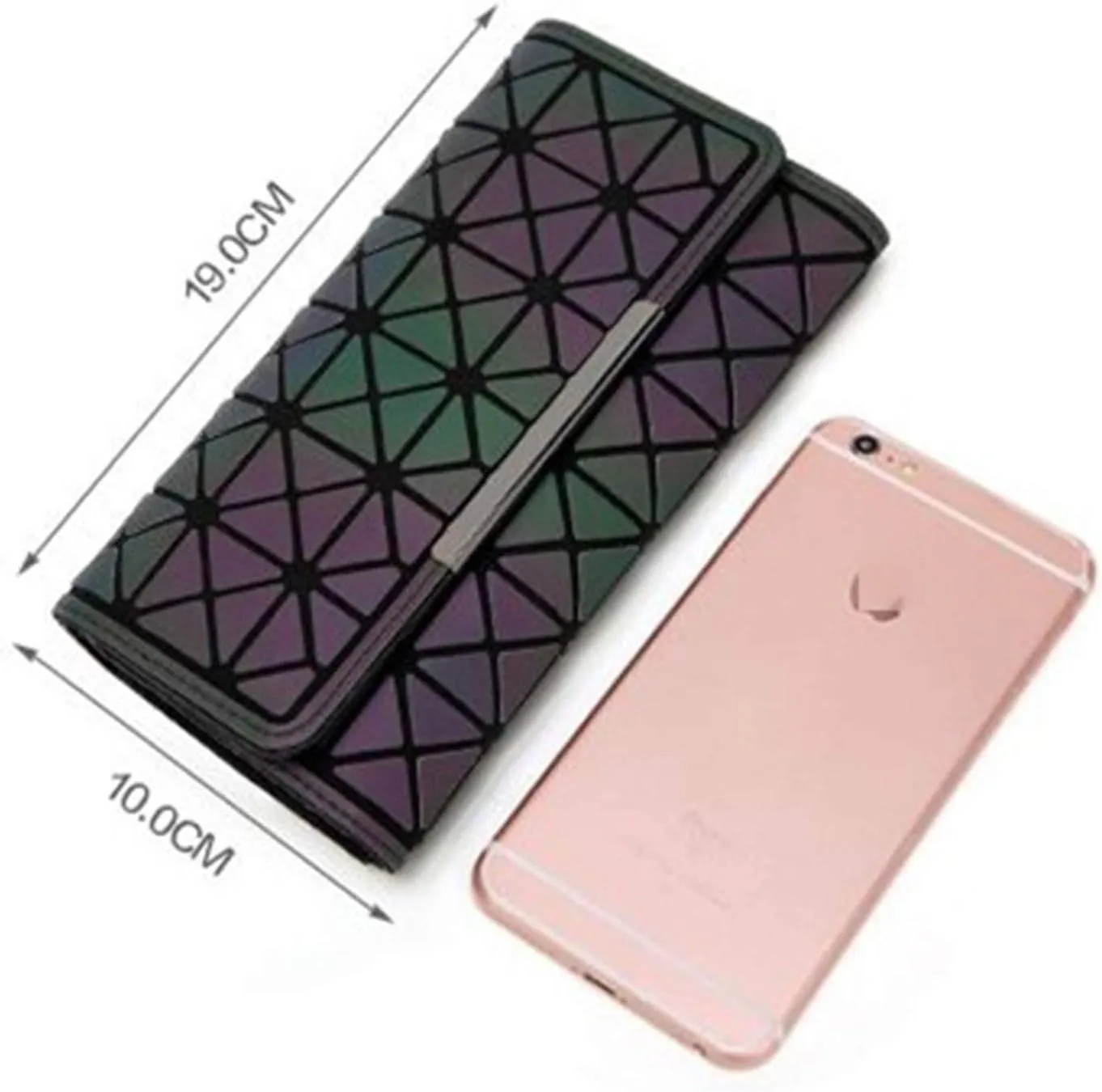 Women Geometric Luminous Wallet Rhomboids Lattice Purse Iridescent Long Coin Clutch Holographic Reflective Wallets