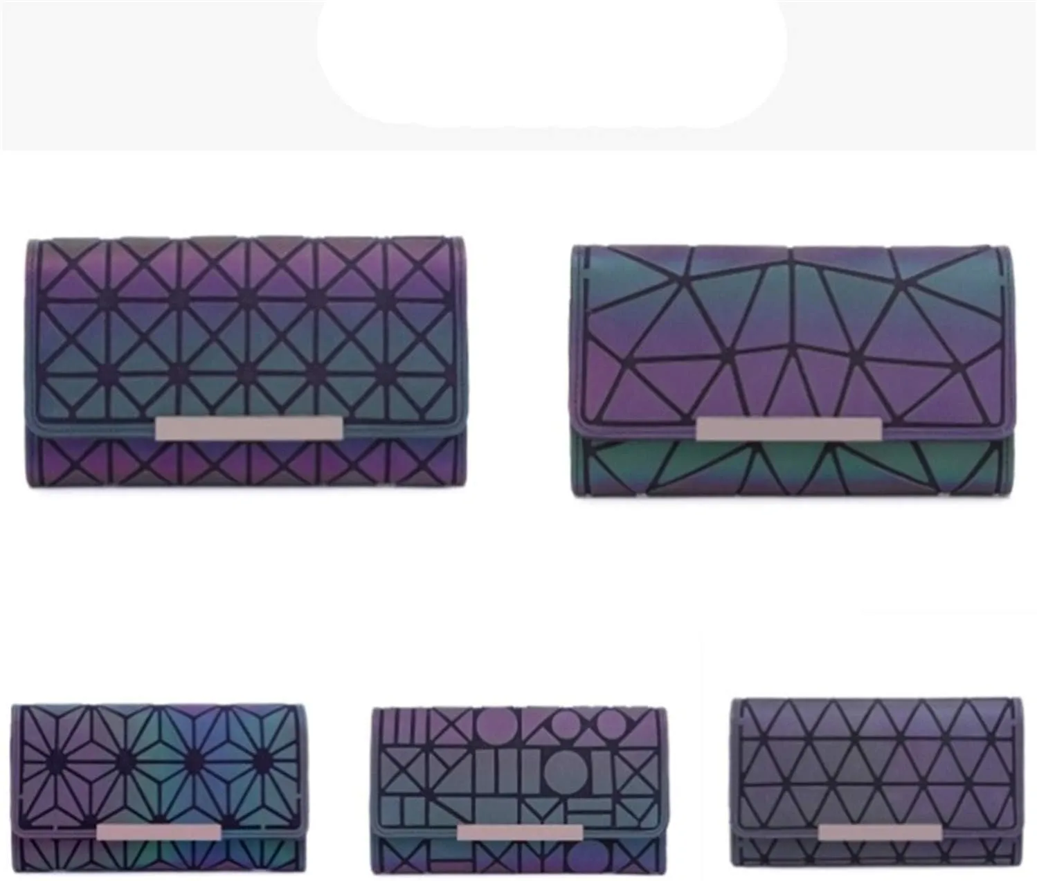 Women Geometric Luminous Wallet Rhomboids Lattice Purse Iridescent Long Coin Clutch Holographic Reflective Wallets