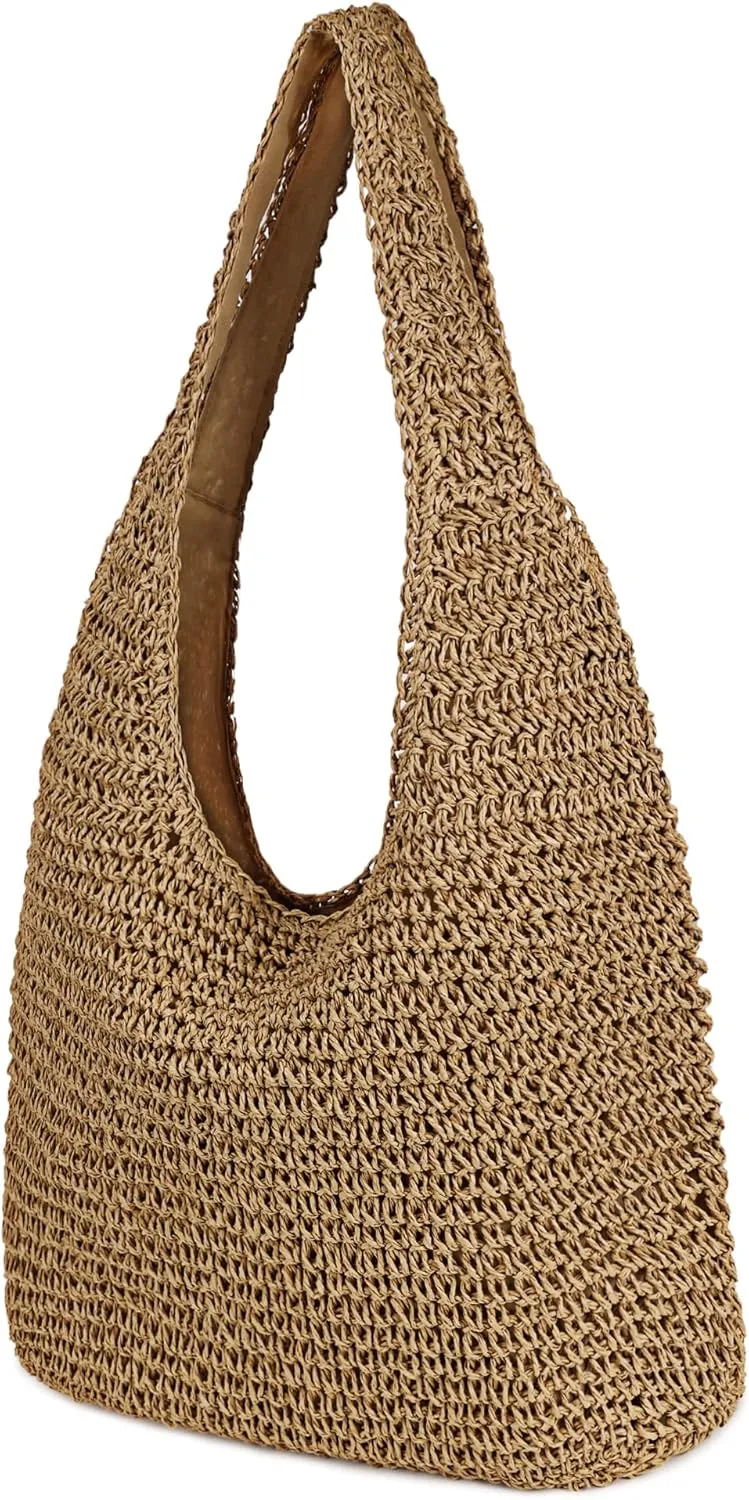Women Large Straw Beach Bag Handmade Woven Shoulder Bags Hobo Tote Handbag Purse for Summer