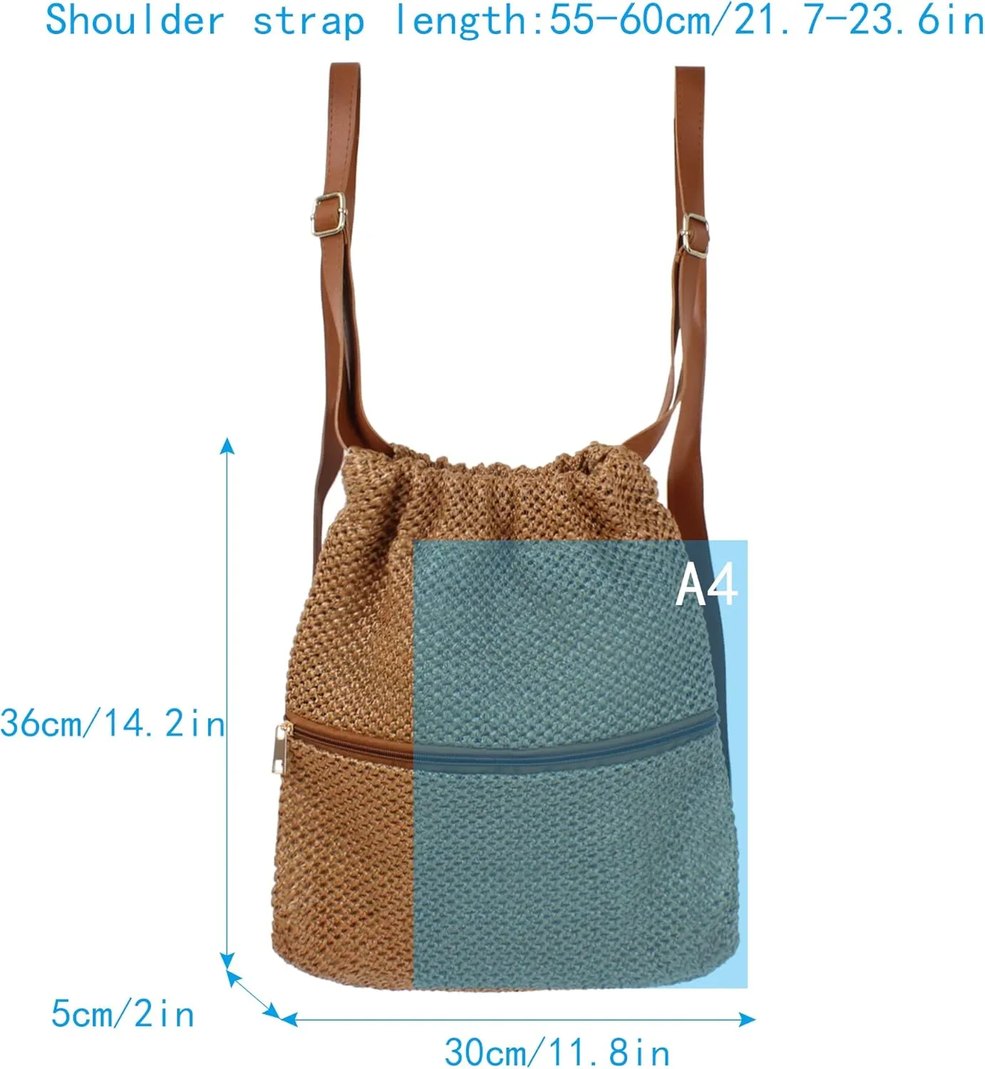 Women Medium Straw Woven Backpack Drawstring Daypack