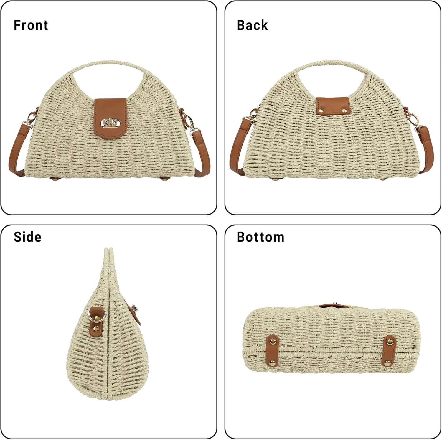 Women Straw Beach Bag Handmade Woven Crossbody Shoulder Bags Top Handle Satchel Handbag Purse for Summer
