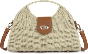 Women Straw Beach Bag Handmade Woven Crossbody Shoulder Bags Top Handle Satchel Handbag Purse for Summer