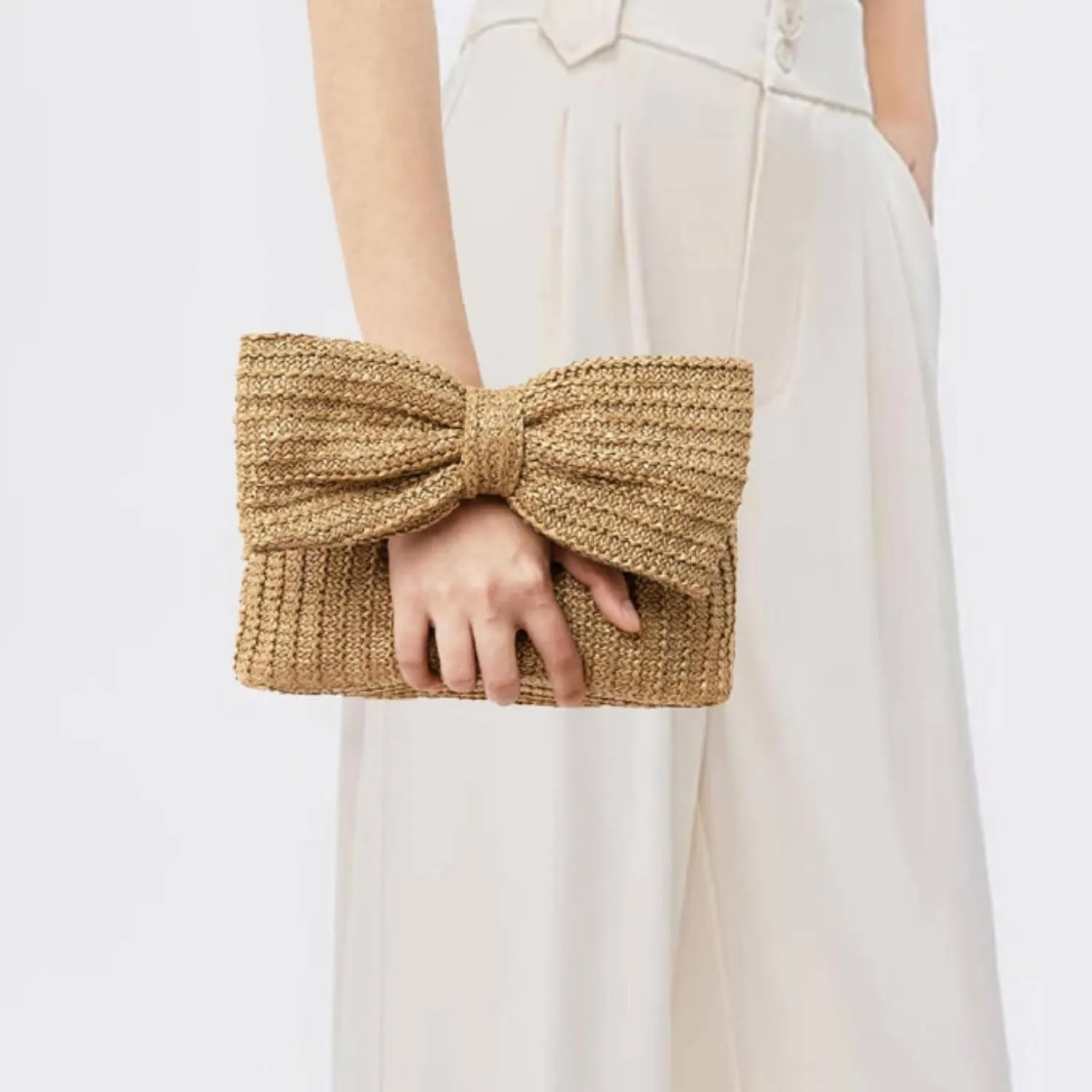 Women Straw Bow Purse Summer Beach Bag Woven Clutch Bag Vacation Tote Party Handbags Wedding Formal 2025 New