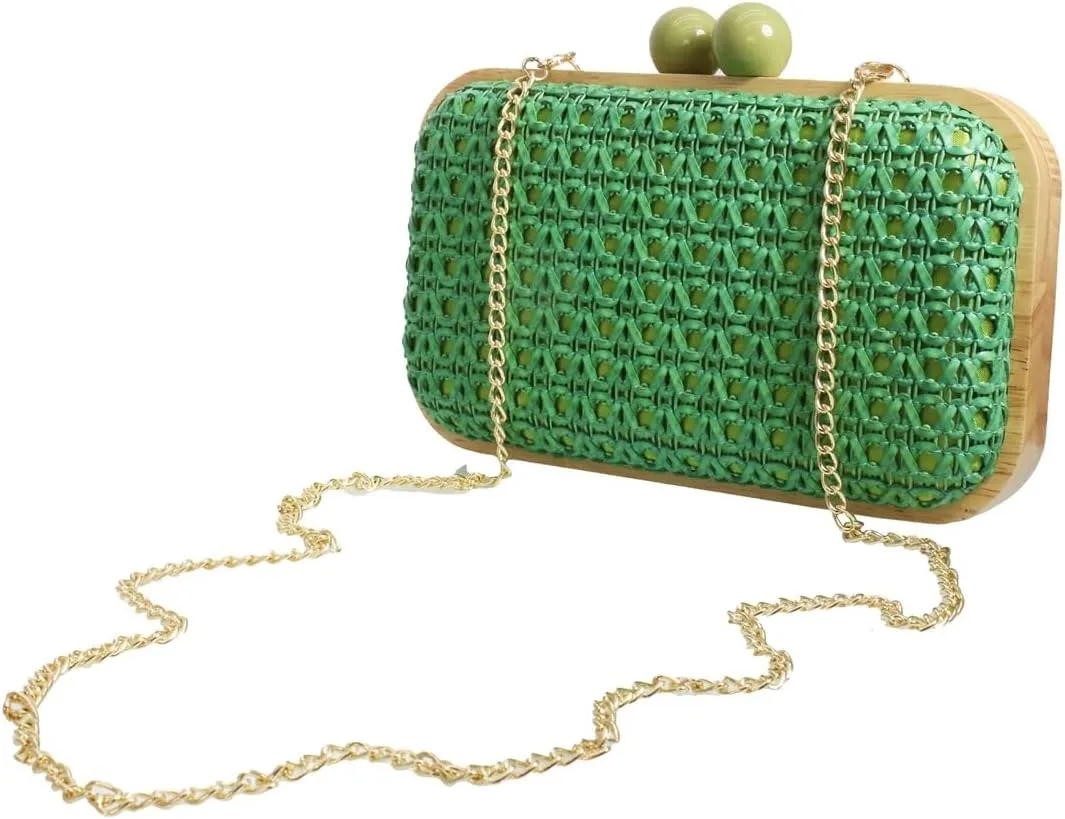 Women Straw Clutch Handwoven Summer Evening Purse Formal Straw Handbag Wedding Party Beach Bag Wicker Purse