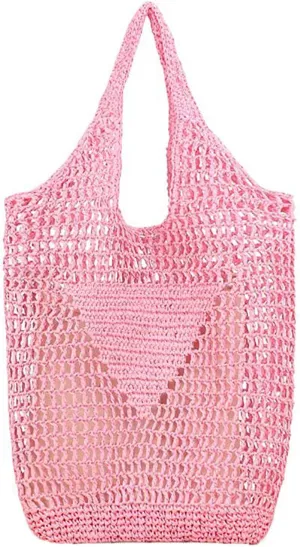 Women Straw Woven Tote Bag, Mesh Hollow Woven Beach Bag, Large Travel Shoulder Handbags Hobo Bag