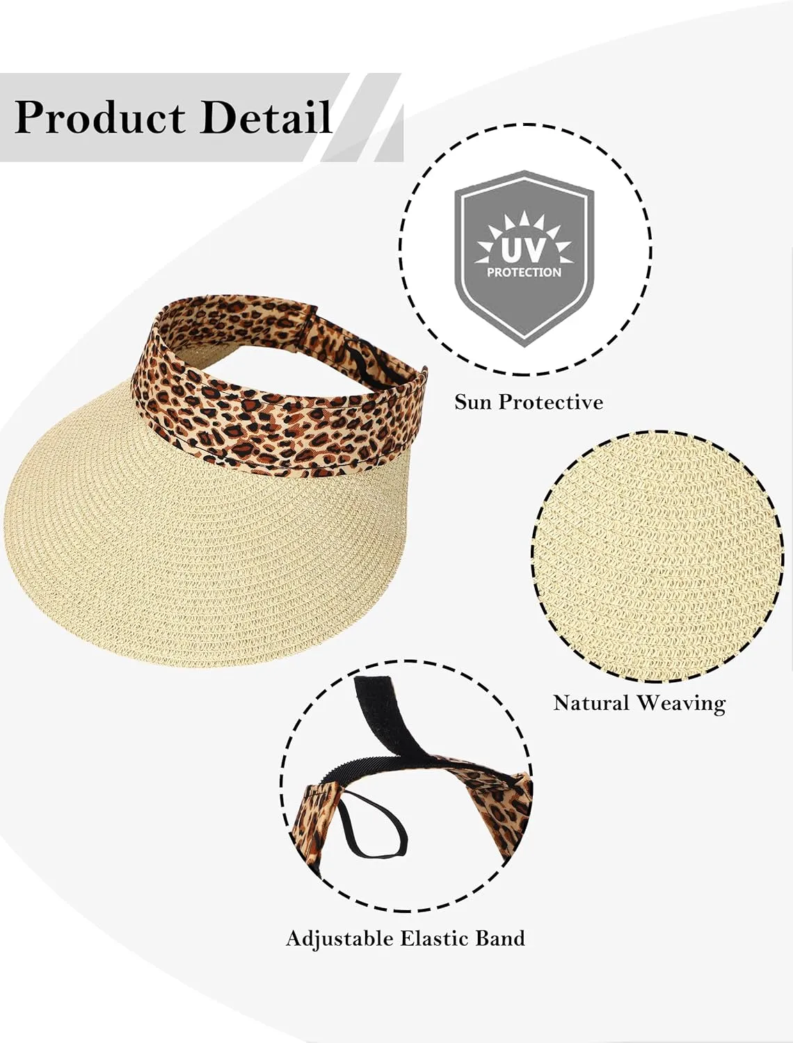 Women Wide Brim Straw Visor Sun Hat UV Protection Packable Beach Cap for Summer UPF 50 