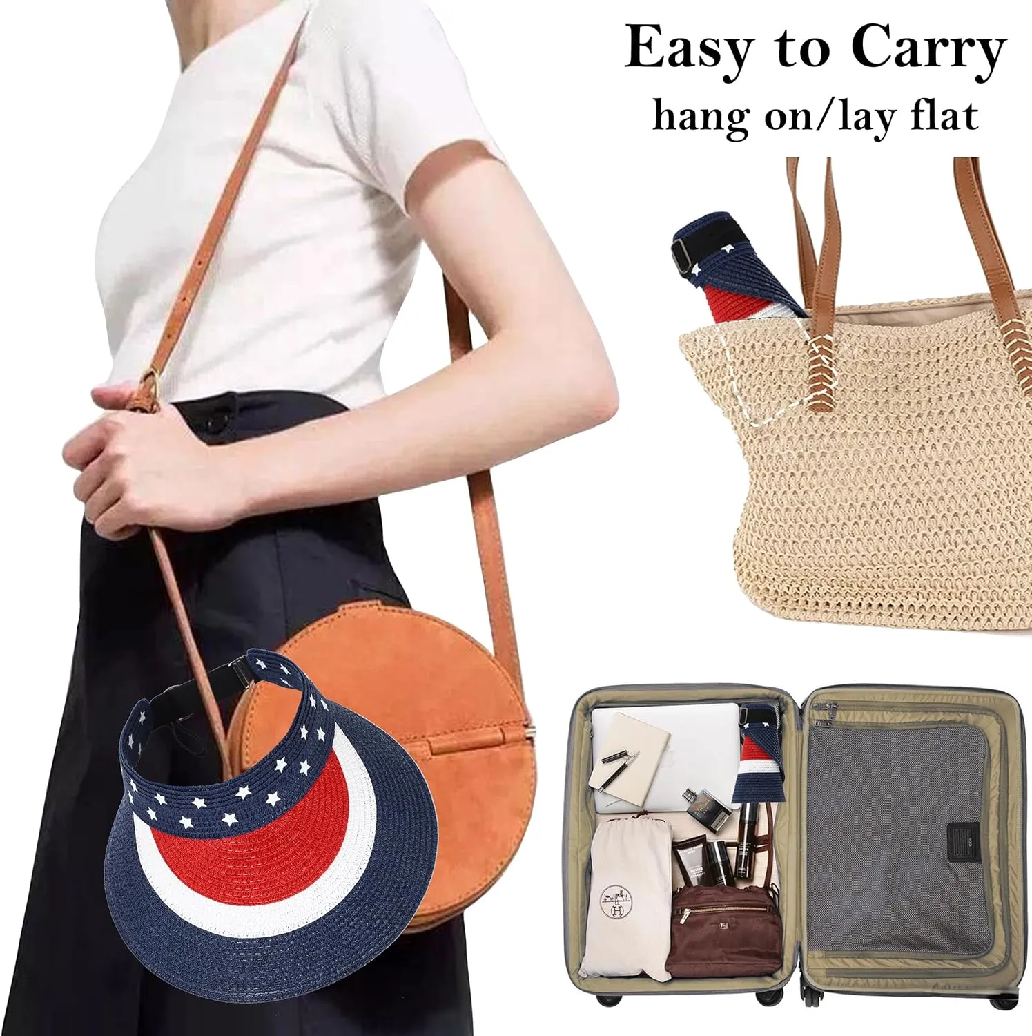Women Wide Brim Straw Visor Sun Hat UV Protection Packable Beach Cap for Summer UPF 50 