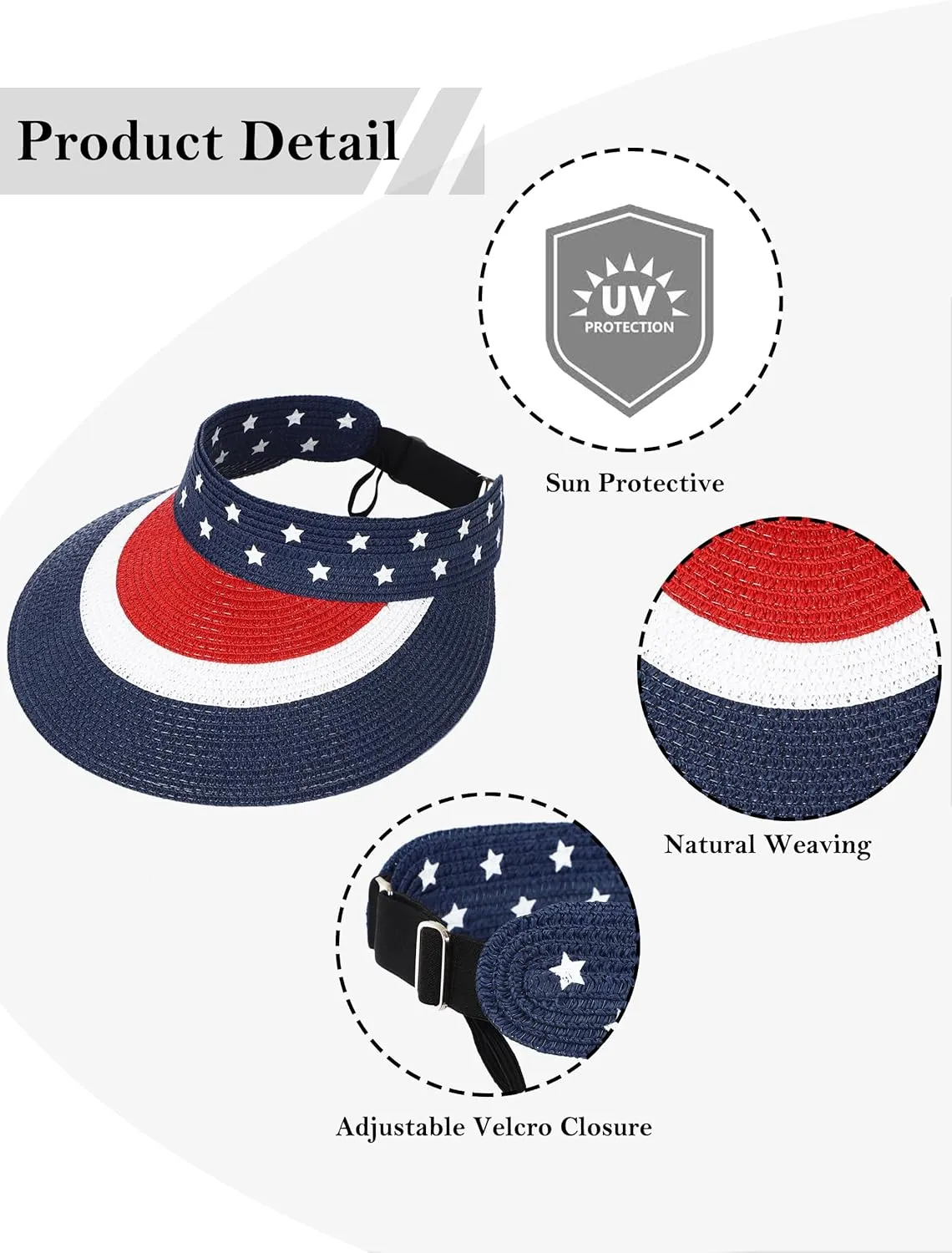 Women Wide Brim Straw Visor Sun Hat UV Protection Packable Beach Cap for Summer UPF 50 