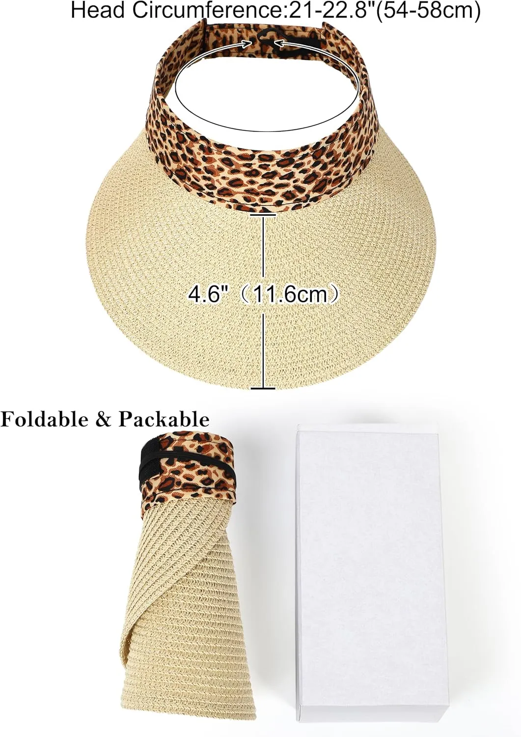 Women Wide Brim Straw Visor Sun Hat UV Protection Packable Beach Cap for Summer UPF 50 