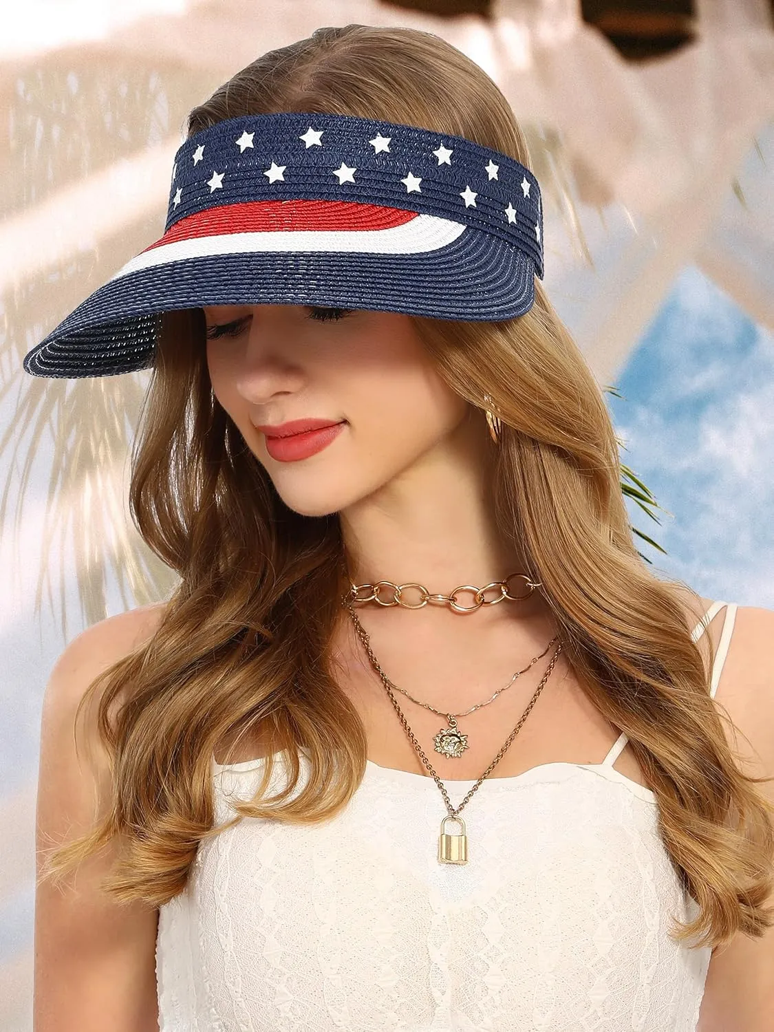 Women Wide Brim Straw Visor Sun Hat UV Protection Packable Beach Cap for Summer UPF 50 