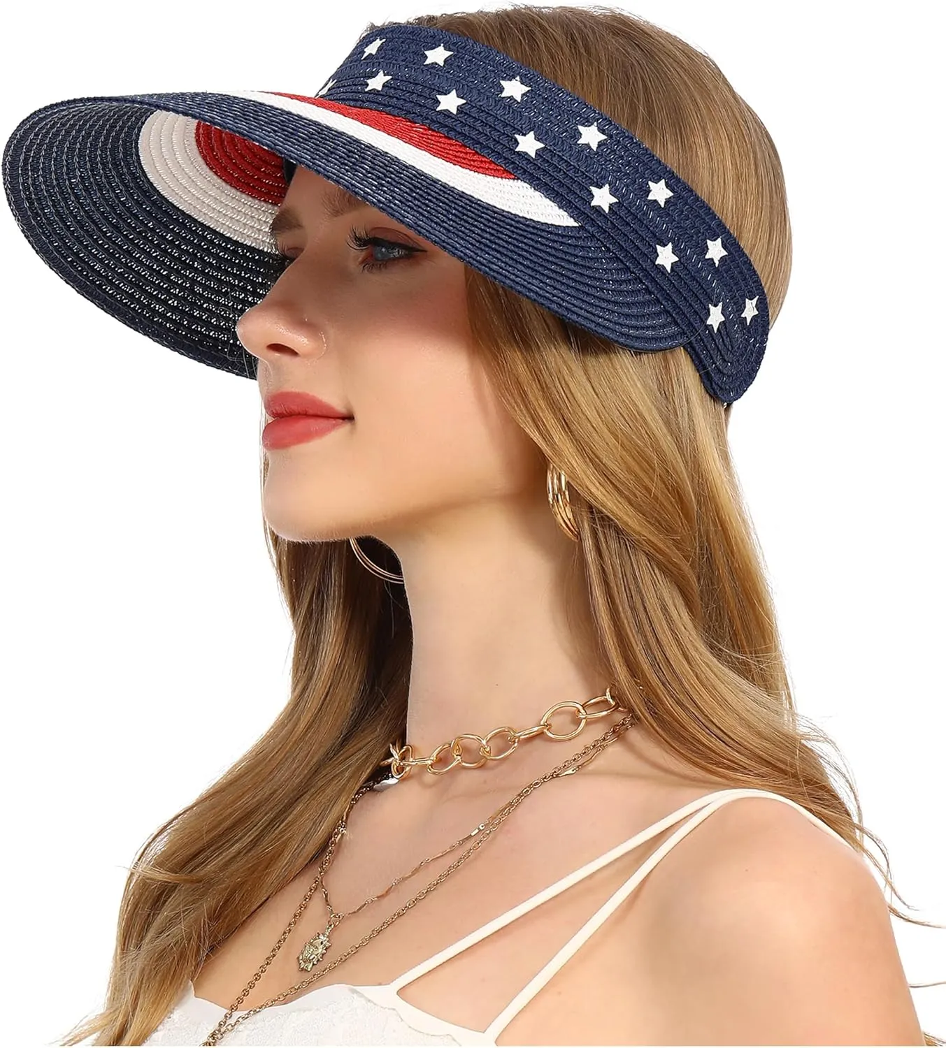 Women Wide Brim Straw Visor Sun Hat UV Protection Packable Beach Cap for Summer UPF 50 
