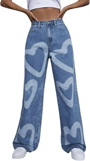 Women's Baggy Jeans Vintage Y2K Wide Leg Jeans High Waisted Boyfriend Pants Plus Size Ripped Jeans Hip Hop Streetwear