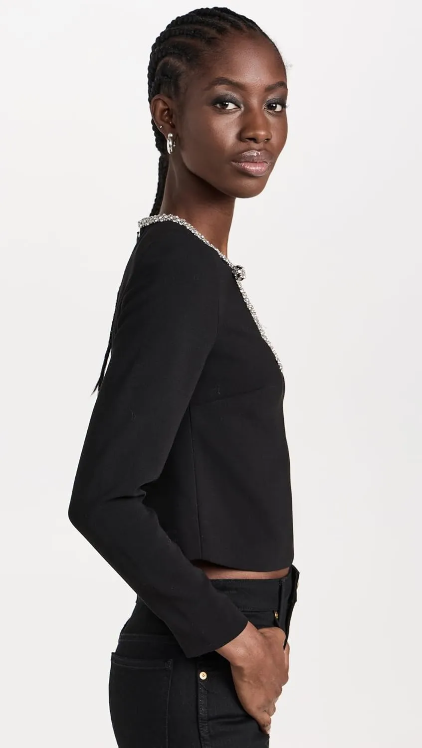 Women's Black Crepe Diamante Top