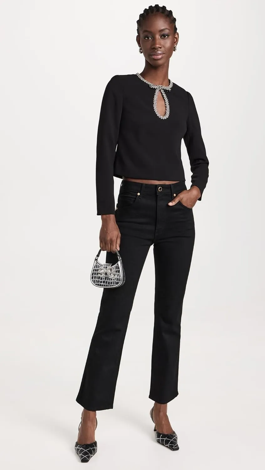 Women's Black Crepe Diamante Top