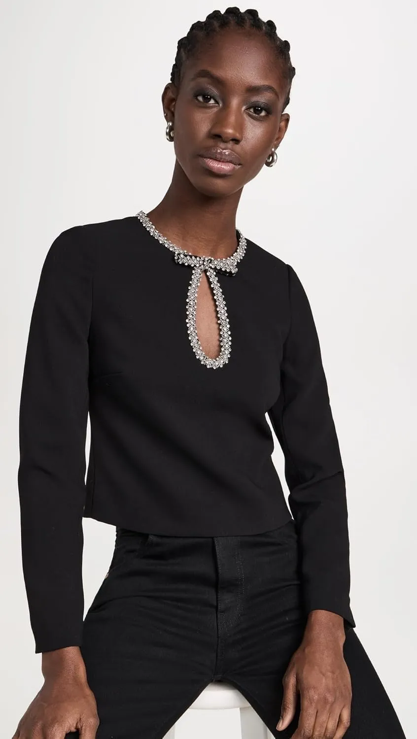 Women's Black Crepe Diamante Top