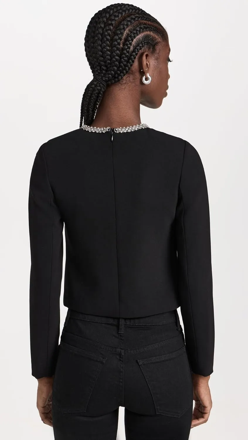 Women's Black Crepe Diamante Top