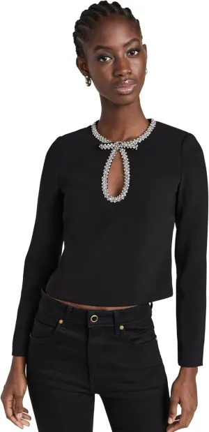 Women's Black Crepe Diamante Top