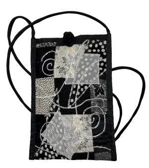 Women's Handmade Recycled Granite Colored Fabric Cross Body Handbag, Quilted and Embroidered