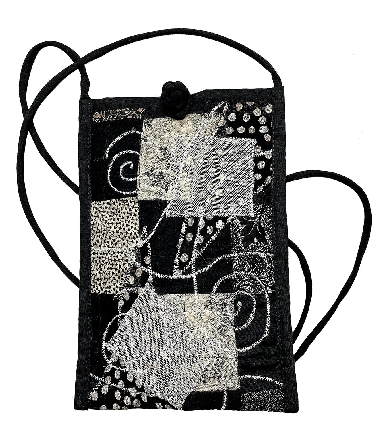 Women's Handmade Recycled Granite Colored Fabric Cross Body Handbag, Quilted and Embroidered