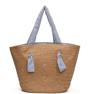 Women's Large Capacity Versatile Leisure Travel Beach Vacation Style Straw Bag Fashionable Niche Tote Bag