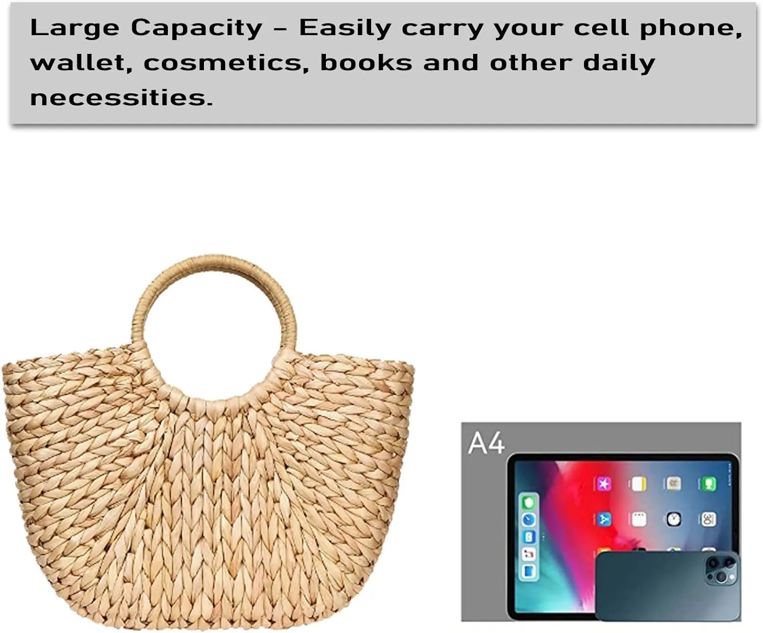 Womens Large Straw Beach Tote Hobo Summer Bag - Handwoven Straw Handbag