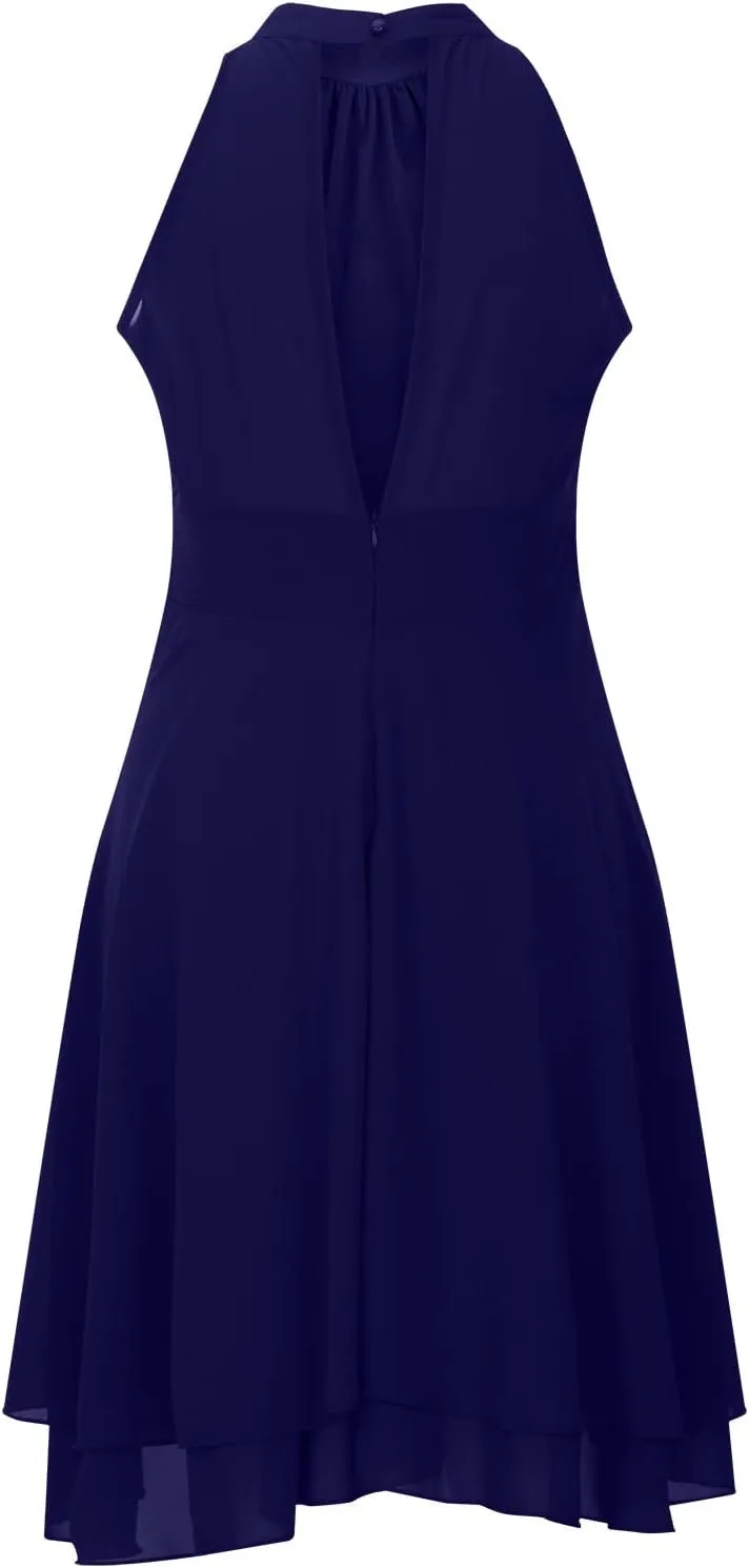 Women's Midi Skirts Elegant Ruffle Sleeveless Chiffon Dresses Irregular Cut A-Line Double Layer Business Guest Dress