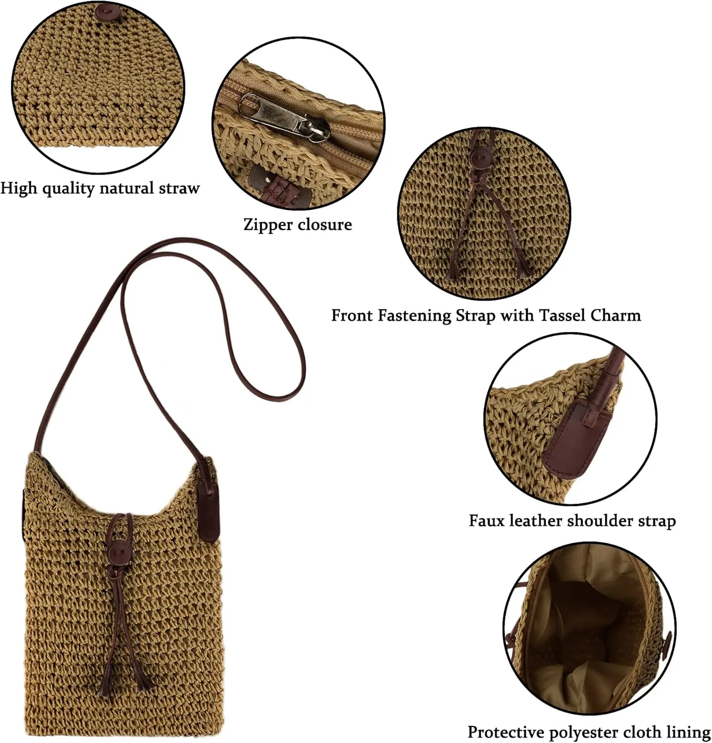 Womens Small Straw Crossbody Bag Handwoven Beach Shoulder Bag Handbag Purse with Tassel for Summer