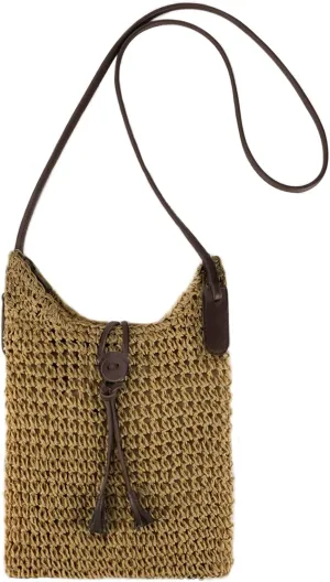 Womens Small Straw Crossbody Bag Handwoven Beach Shoulder Bag Handbag Purse with Tassel for Summer