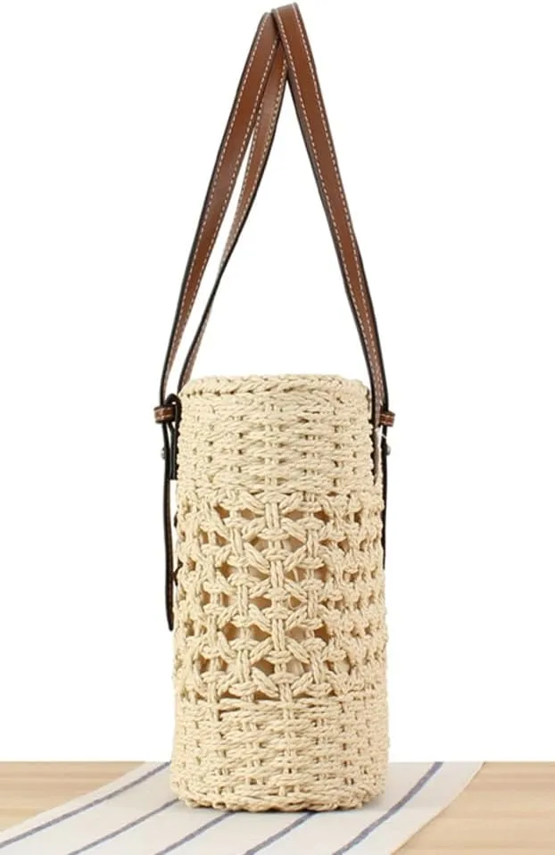 Womens Straw Tote Handbag - Summer Beach Bag with Top Handle - Handwoven Shoulder Bag - 2024