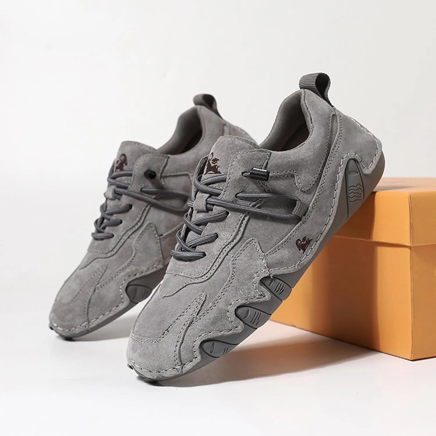 Women's Waterproof Suede Casual Walking Shoes for Hiking Camping & Driving All Season Fashion Retro Elastic Lace Up Hand Stitched Outdoor Sports Sneakers