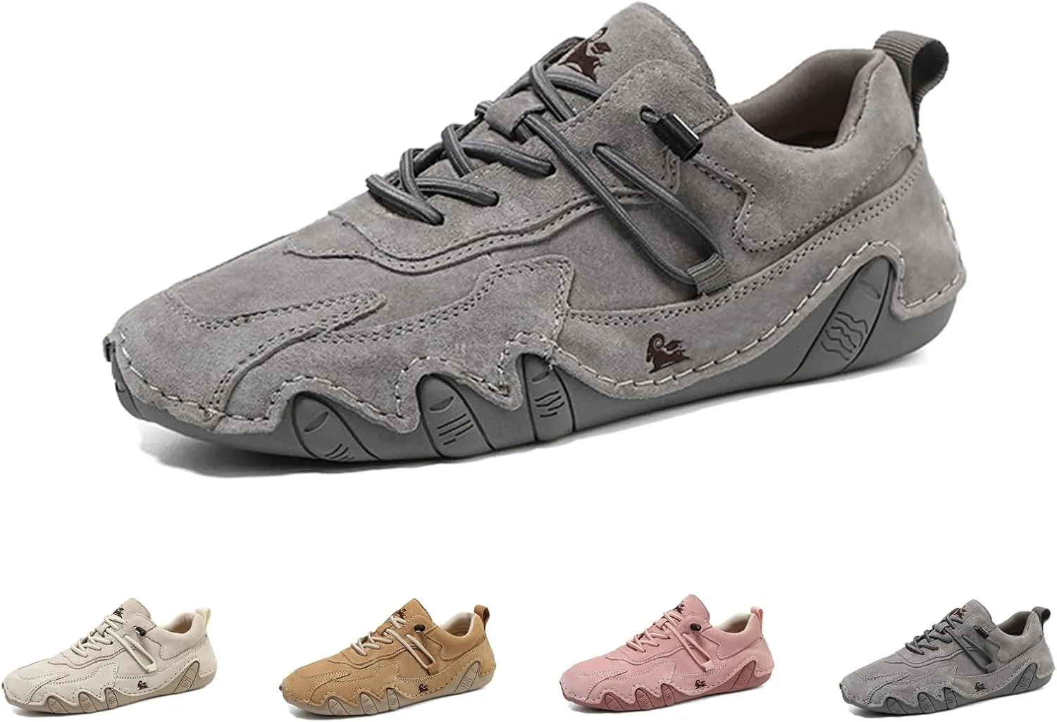 Women's Waterproof Suede Casual Walking Shoes for Hiking Camping & Driving All Season Fashion Retro Elastic Lace Up Hand Stitched Outdoor Sports Sneakers