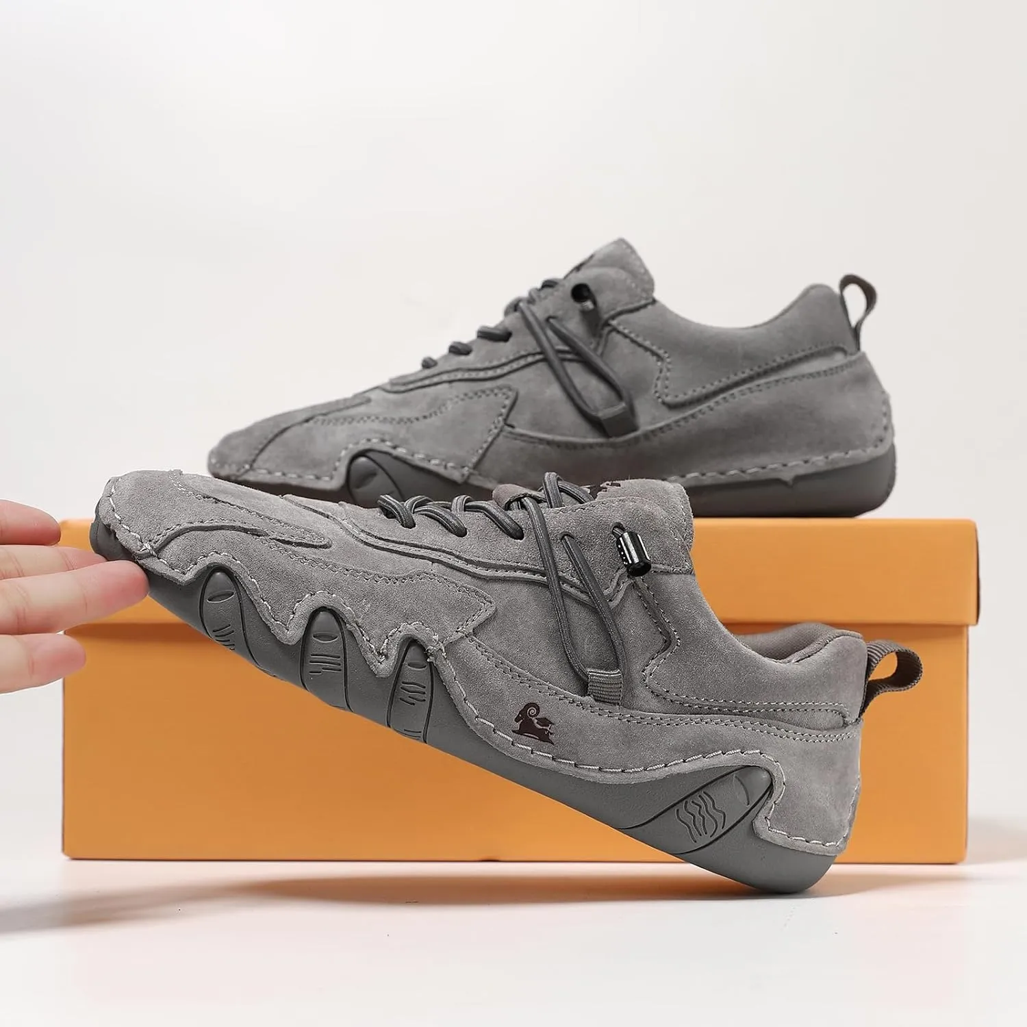 Women's Waterproof Suede Casual Walking Shoes for Hiking Camping & Driving All Season Fashion Retro Elastic Lace Up Hand Stitched Outdoor Sports Sneakers
