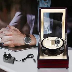 Wooden Double Automatic Watch Winder, LED Storage Watches Boxes 5 Rotation Modes Display Case Box