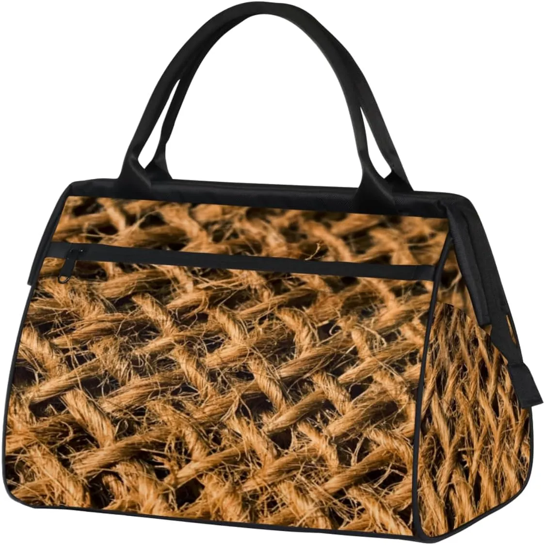 Woven Hemp Rope Print Travel Duffel Bag Sports Travel Duffel Bag Waterproof Durable Large Gym Tote Bag Weekender Overnight Bag for Women Travel Gym Yoga