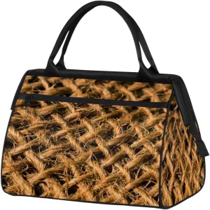 Woven Hemp Rope Print Travel Duffel Bag Sports Travel Duffel Bag Waterproof Durable Large Gym Tote Bag Weekender Overnight Bag for Women Travel Gym Yoga