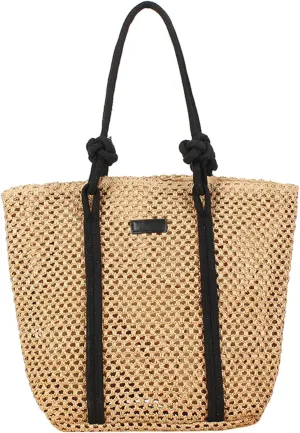 Woven Shoulder Tote Bag Women 2025 Summer Beach Bag Straw Handbag Cotton Rope Handles Commute Shopping Square