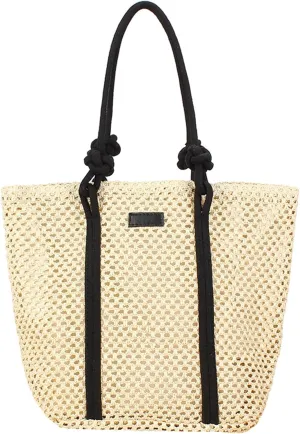 Woven Shoulder Tote Bag Women 2025 Summer Beach Bag Straw Handbag Cotton Rope Handles Commute Shopping Square
