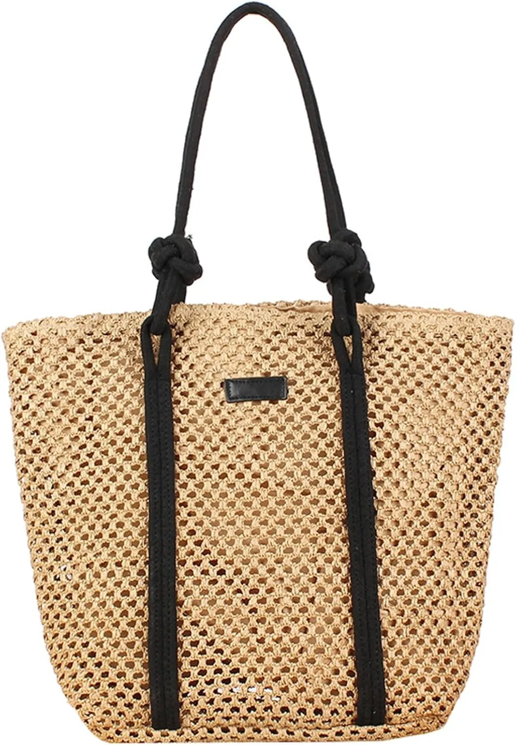 Woven Shoulder Tote Bag Women 2025 Summer Beach Bag Straw Handbag Cotton Rope Handles Commute Shopping Square