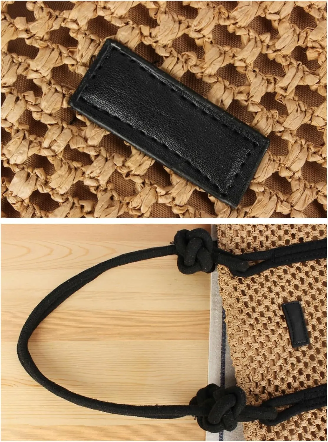 Woven Shoulder Tote Bag Women 2025 Summer Beach Bag Straw Handbag Cotton Rope Handles Commute Shopping Square