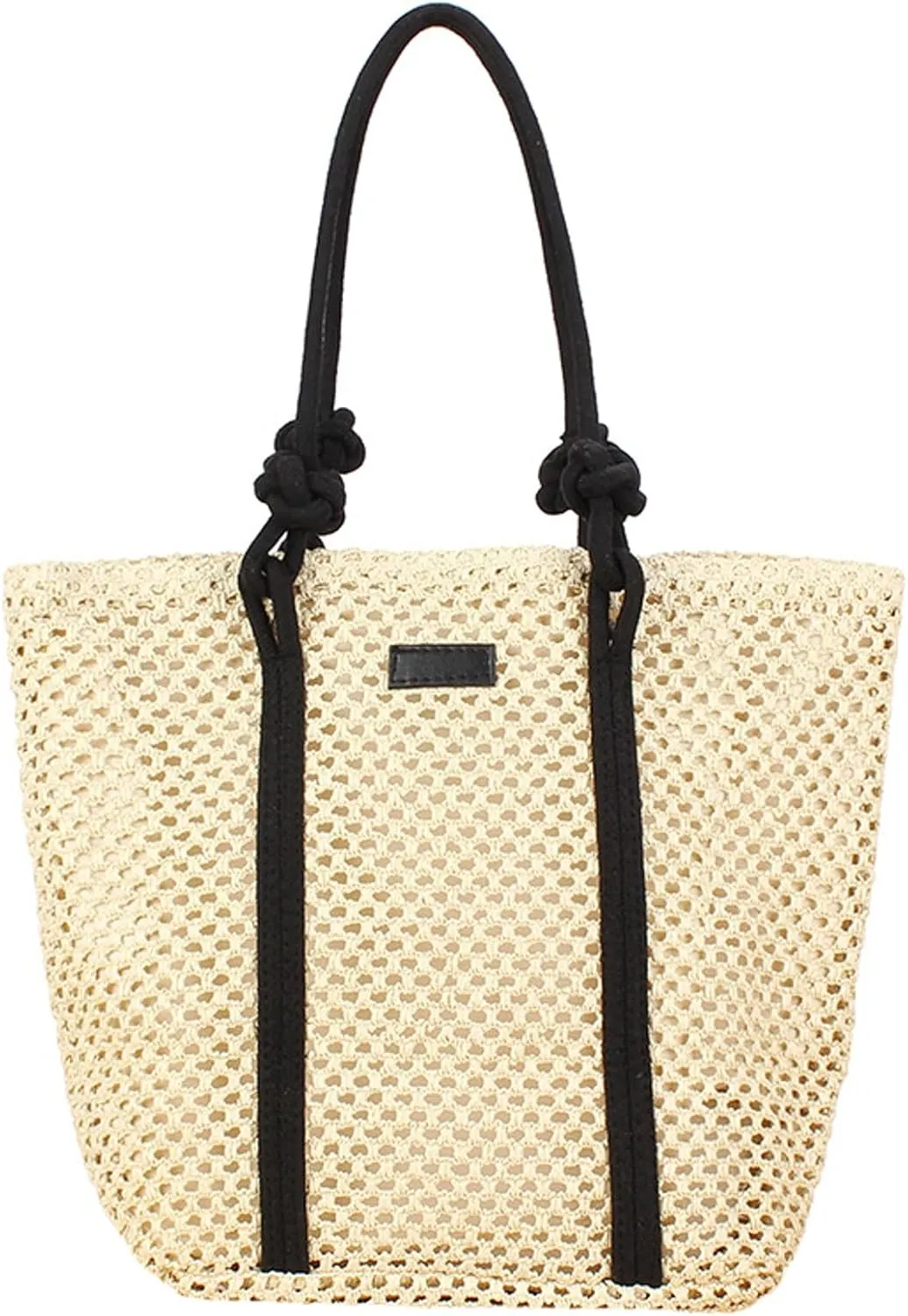 Woven Shoulder Tote Bag Women 2025 Summer Beach Bag Straw Handbag Cotton Rope Handles Commute Shopping Square