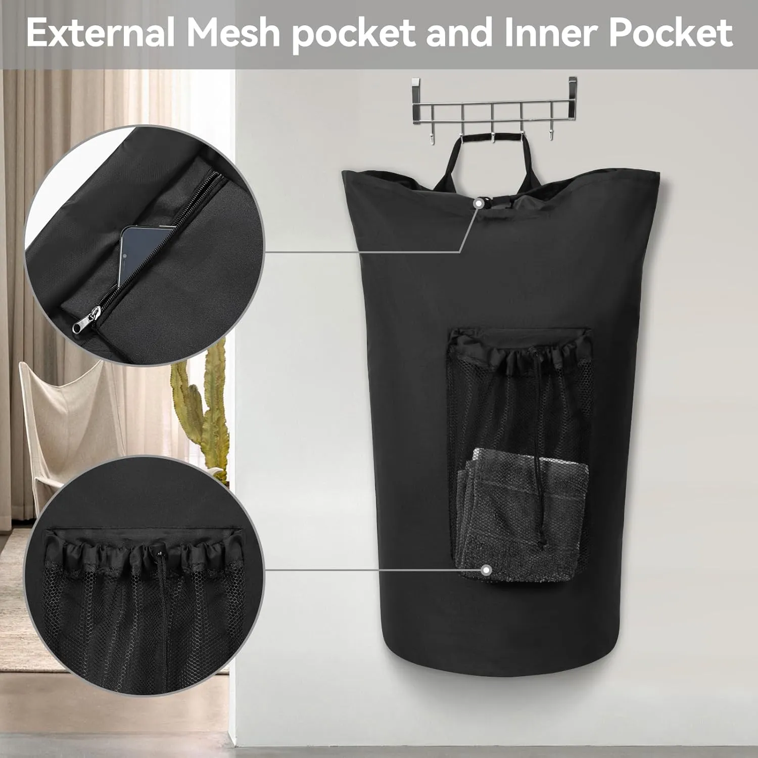 WOWLIVE Laundry Bag Backpack,115L Extra Large Travel Laundry Hamper Bag with Mesh Pocket & Adjustable Shoulder Straps Laundry basket bag with Drawstring for College Dorm,Apartment,Students (Black)
