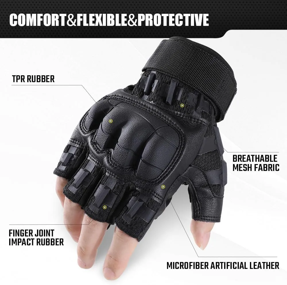 WTACTFUL Fingerless Tactical Gloves for Men, Airsoft Motorcycle Cycling Outdoor