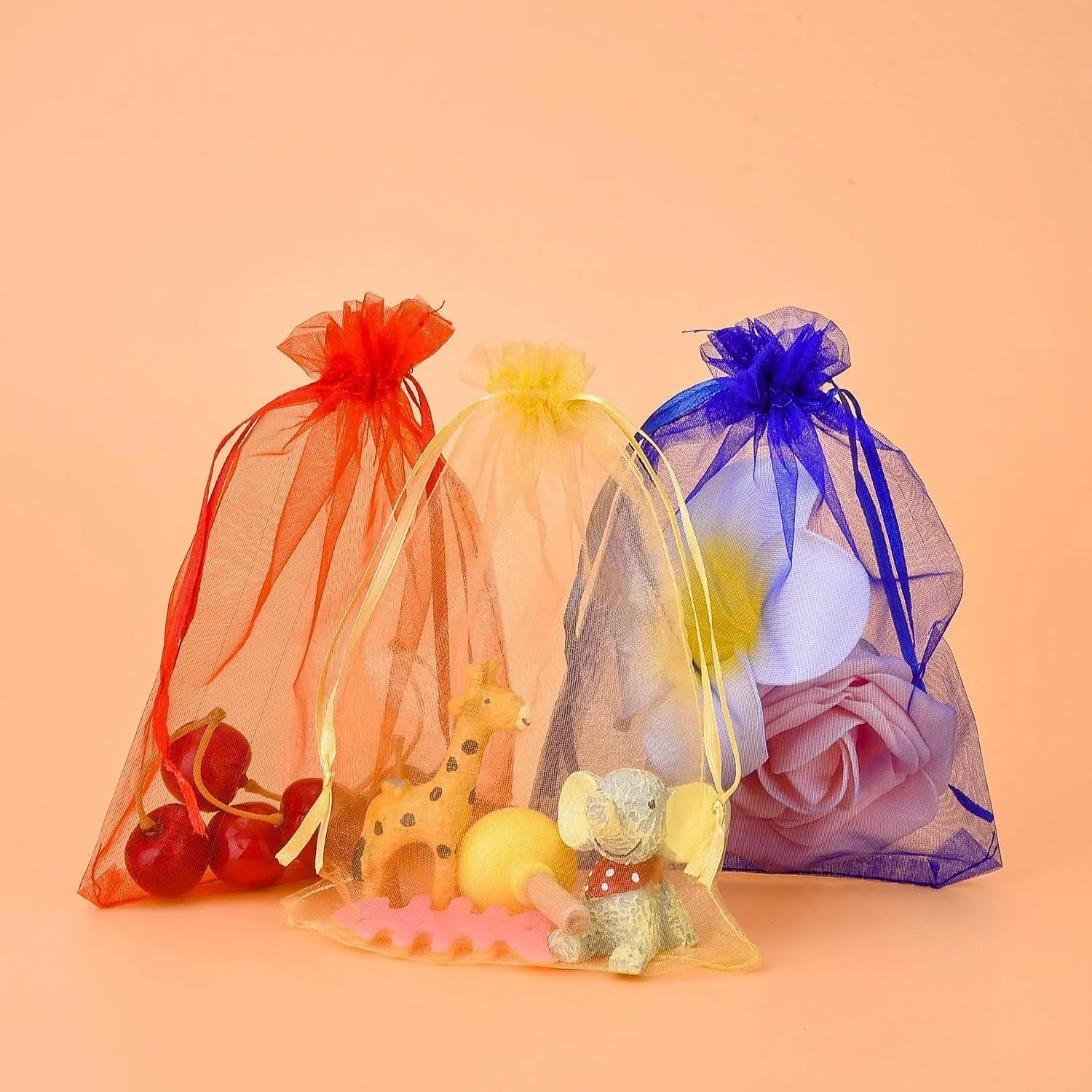 Wudygirl Organza Bags 6x9 50PCS With Drawstring - Storage Pouches for Jewelry, Candles, Brushes, Cards, Cosmetics, Wine Bottles - Birthday, Wedding Favor, Holiday (50pcs Blend 6.7x9)