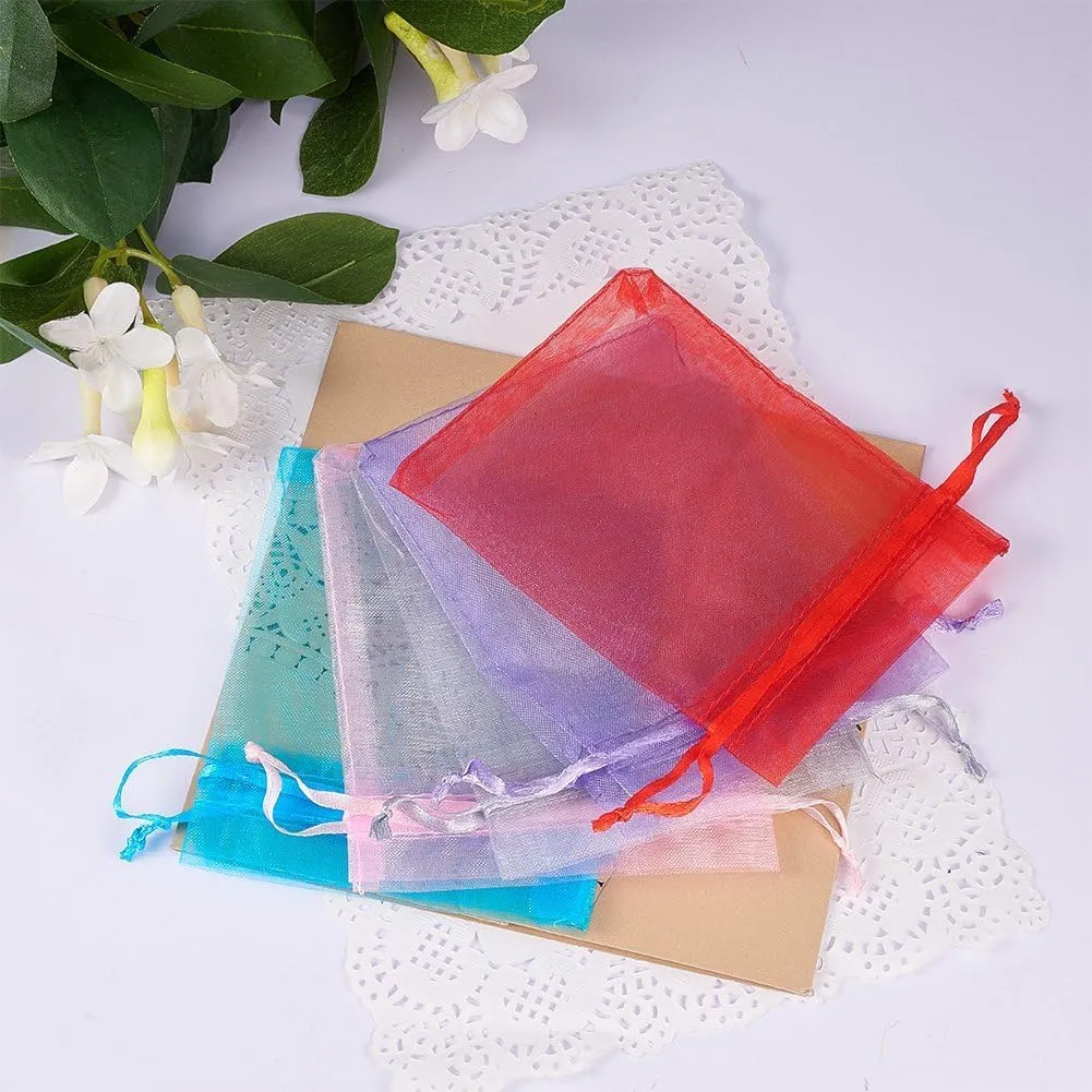 Wudygirl Organza Bags 6x9 50PCS With Drawstring - Storage Pouches for Jewelry, Candles, Brushes, Cards, Cosmetics, Wine Bottles - Birthday, Wedding Favor, Holiday (50pcs Blend 6.7x9)