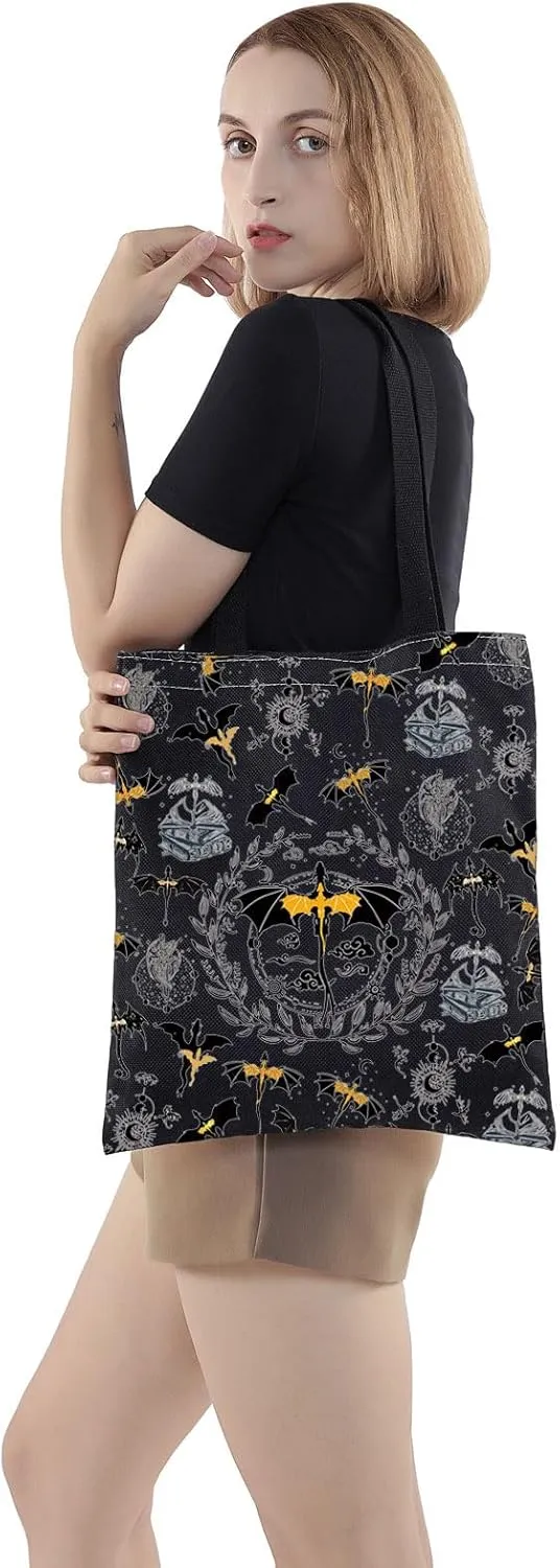 WZMPA 4th Wing Tote Bag Dragon Ridder Inspired Gift Violet Sorrengail Reusable Grocery Bag Bookish Merchandise