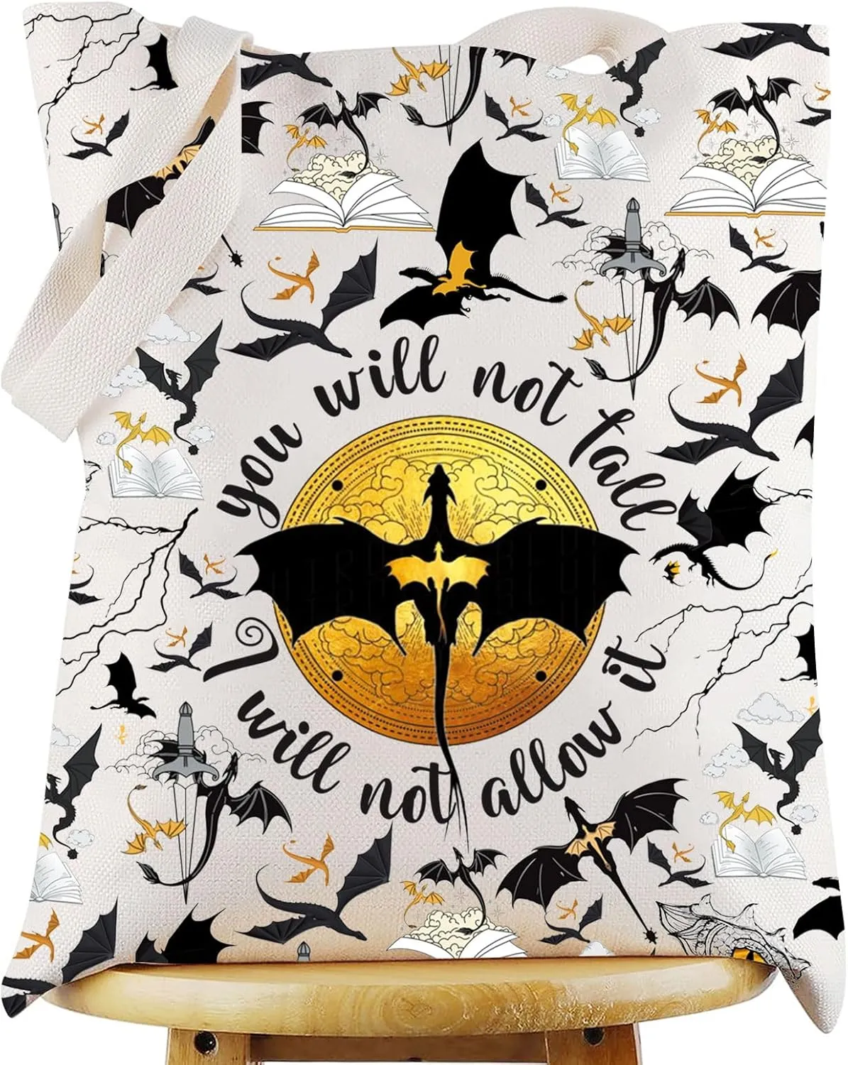 WZMPA 4th Wing Tote Bag Dragon Ridder Inspired Gift You Will Not Fall I Will Not Allow It Shoulder Bag Bookish Merch