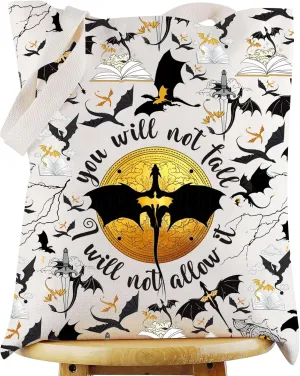 WZMPA 4th Wing Tote Bag Dragon Ridder Inspired Gift You Will Not Fall I Will Not Allow It Shoulder Bag Bookish Merch