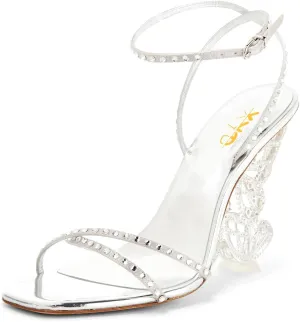 XYD Women Sexy Slender Straps Square Open Toe Sandals Butterfly Wing High Heels Evening Prom Shoes
